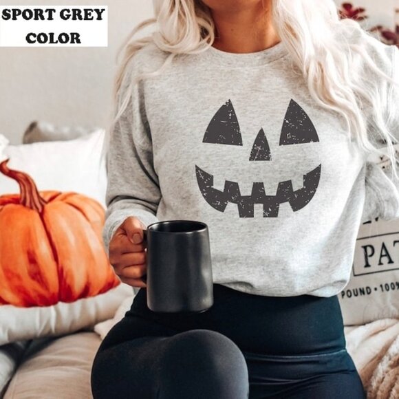Halloween Pumpkin Sweatshirts, Pumpkin Face Jack O' Lantern Sweatshirt 99 - Picture 1 of 5